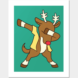 Cute Dabbing Christmas Reindeer Cartoon Posters and Art